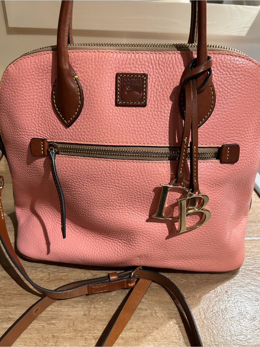 Dooney & Bourke Coral Pink Pebbled Leather Large Domed Satchel